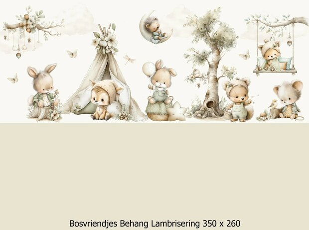 Kleine Bosvriendjes Behang -Lambrisering Naturel Beige