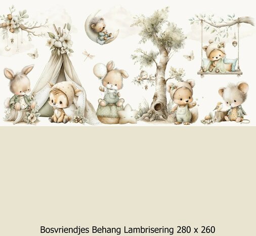 Kleine Bosvriendjes Behang -Lambrisering Naturel Beige