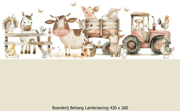 Boerderij behang kinderkamer - Lambrisering - Naturel Beige
