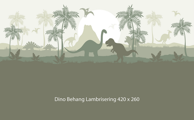 Dino behang kinderkamer &ndash; Lambrisering - olijfgroen