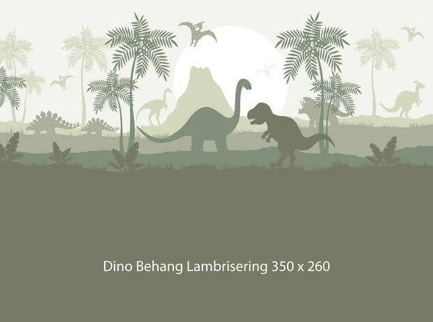 Dino behang kinderkamer &ndash; Lambrisering - olijfgroen