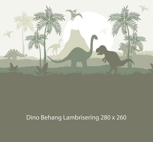 Dino behang kinderkamer &ndash; Lambrisering - olijfgroen