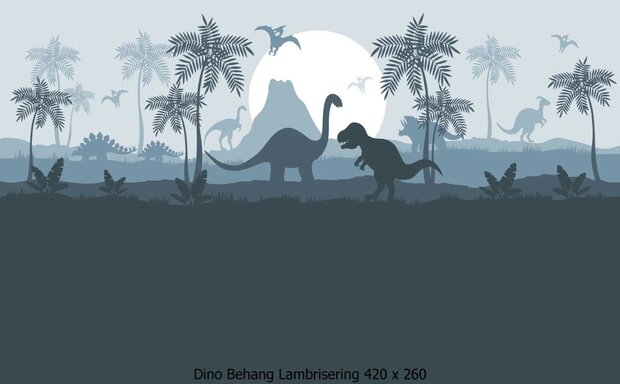 Dino behang kinderkamer &ndash; Lambrisering blauw