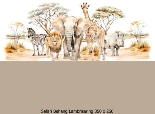 Safari behang kinderkamer  &ndash; Lambrisering - Warm Taupe