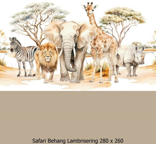 Safari behang kinderkamer  &ndash; Lambrisering - Warm Taupe
