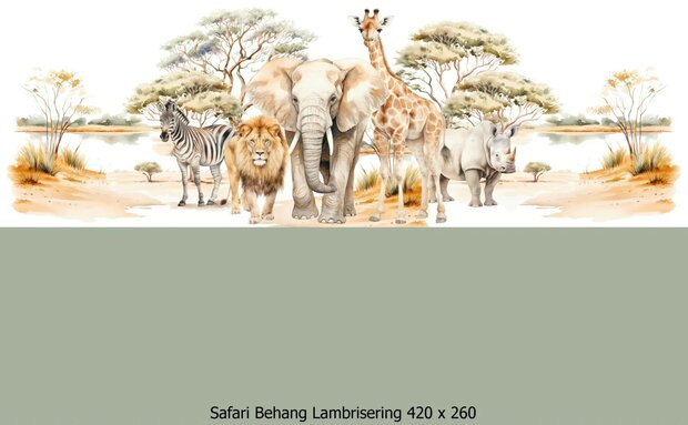 Safari behang kinderkamer  &ndash; Lambrisering - Salie Groen