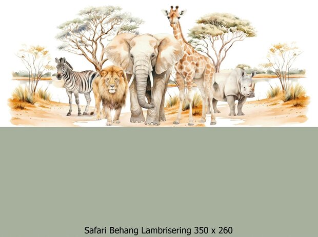 Safari behang kinderkamer  &ndash; Lambrisering - Salie Groen