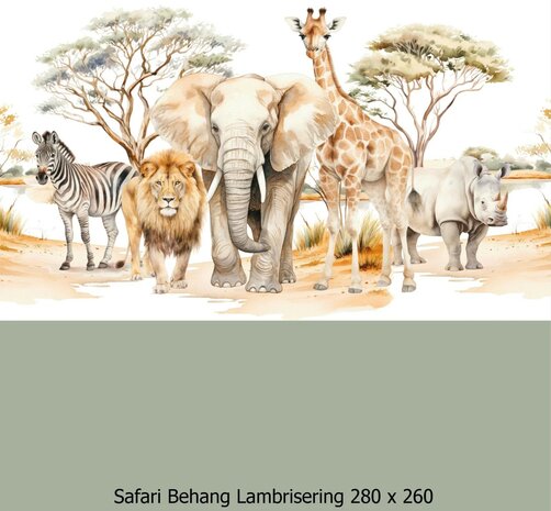 Safari behang kinderkamer  &ndash; Lambrisering - Salie Groen