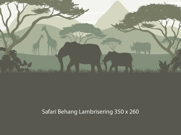 Safari behang kinderkamer &ndash;  Lambrisering - olijfgroen