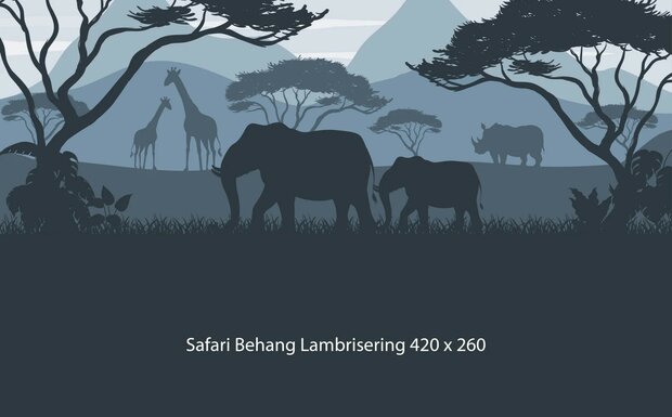Safari behang kinderkamer &ndash;  Lambrisering - blauw
