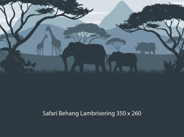 Safari behang kinderkamer &ndash;  Lambrisering - blauw