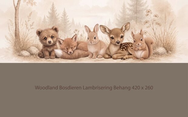 Woodland Bosdieren -Lambrisering donker Taupe
