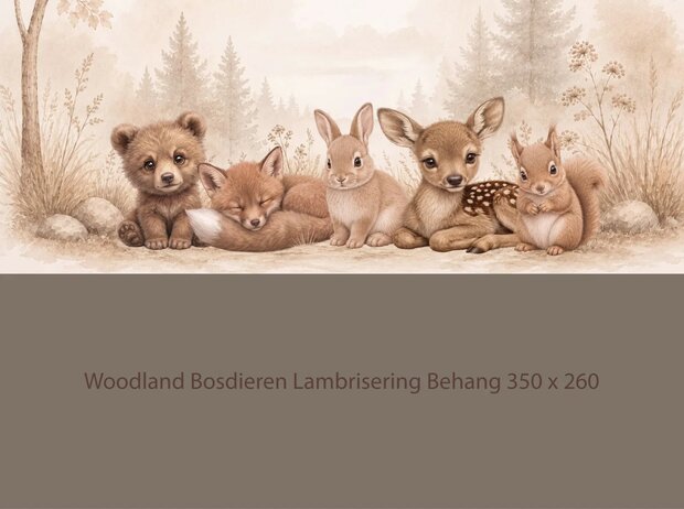 Woodland Bosdieren -Lambrisering donker Taupe
