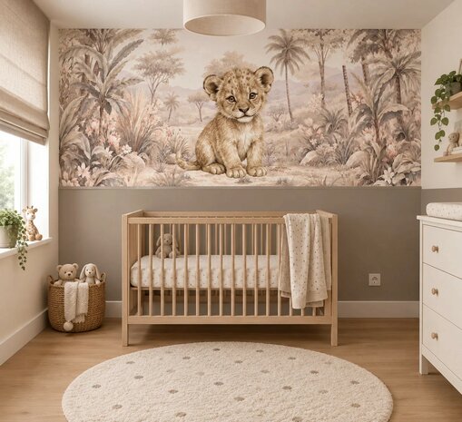 Safari Blossom Leeuwtje Behang   &ndash; Lambrisering