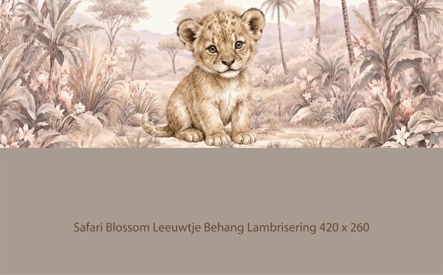 Safari Blossom Leeuwtje Behang   &ndash; Lambrisering