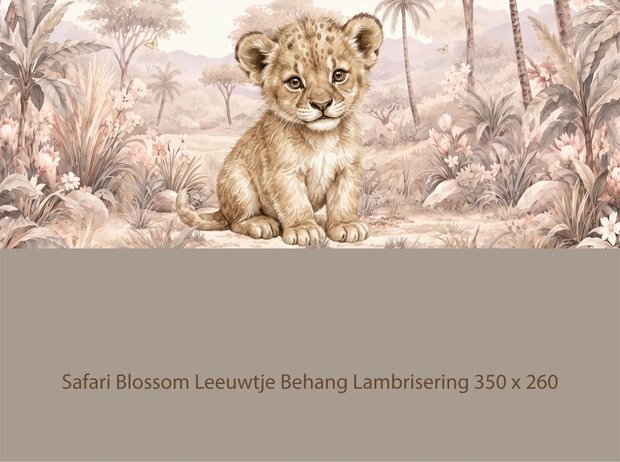 Safari Blossom Leeuwtje Behang   &ndash; Lambrisering