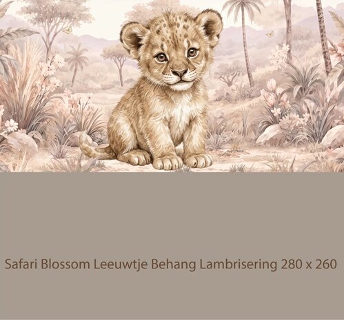 Safari Blossom Leeuwtje Behang   &ndash; Lambrisering