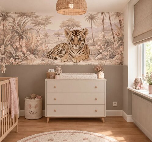 Safari Blossom Tijgertje Behang   &ndash; Lambrisering