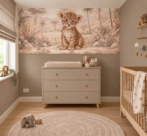 Safari Blossom Luipaard Behang  &ndash; Lambrisering