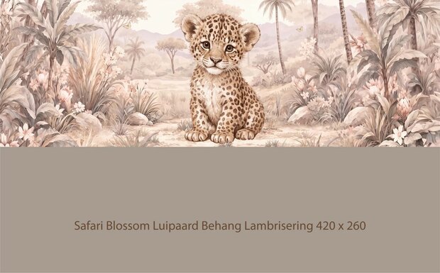Safari Blossom Luipaard Behang  &ndash; Lambrisering